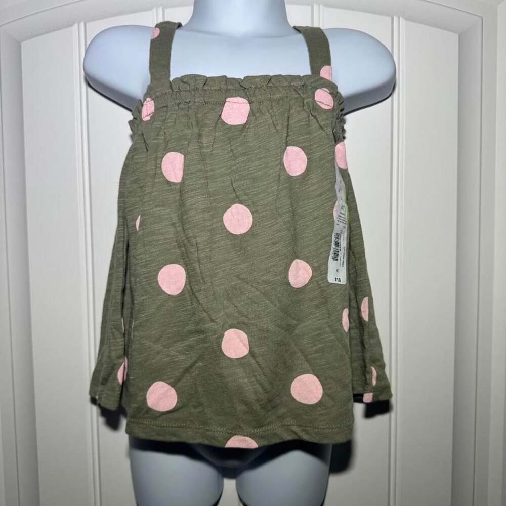 Okie Dokie Tank Top Size 4T Green Pink Polka Dot Toddler
